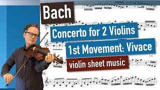 Bach Double Violin Concerto in D minor 1st Movement Vivace BWV 1043 Violin 1 violin sheet music [upl. by Ardnauqal586]