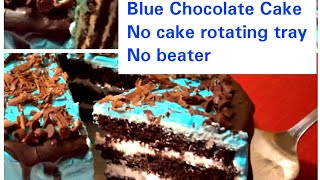 Blue Chocolate Cake Decoration  no piping bag no rotating tray no beater [upl. by Enerod]