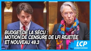 Budget de la Sécurité sociale  motion de censure de LFI rejetée et nouveau 493  26112023 [upl. by Gothard]