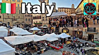 🇮🇹 Italy walking Tour 4k 60 fps UHD Arezzo Italy Street Bazaar Market 2024 🇮🇹 WalkTour4K [upl. by Esineg]