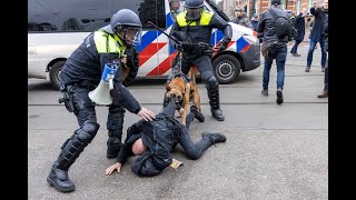 Politie grijpt in bij coronademonstratie op Museumplein in Amsterdam 02012022 [upl. by Annoid821]