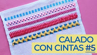 Bordado en Cintas Calado o Deshilado 5  Ribbon Embroidery [upl. by Motch]