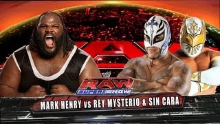 WWE RAW Mark Henry vs Rey Mysterio amp Sin Cara Handicap Match HD [upl. by Sherilyn]