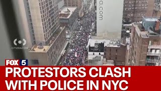 Protestors clash with police in Times Square [upl. by Wilma]