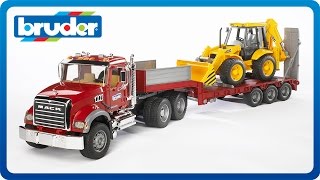 Bruder Toys MACK Granite Flatbed Truck w JCB Backhoe Loader 02813 [upl. by Amii]