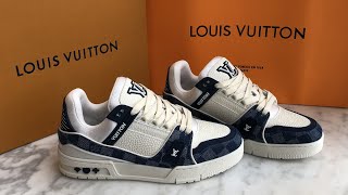 LV Trainer Sneaker Blue 1ACPRS Unboxing [upl. by Jollanta]