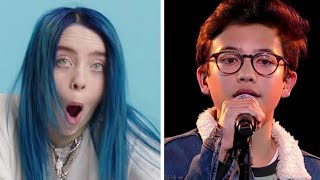 Billie Eilish reacting  Justin  Lovely  The Voice Kids  VTM [upl. by Annasiul]