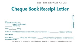 Cheque Book Receipt Letter  Sample Letter Giving Confirmation of Received Chequebook [upl. by Edme158]