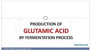 Production of GLUTAMIC ACID by fermentation process MALAYALAM [upl. by Nerte]