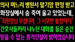 실화사연 의사 며느리 병원서 말기암 판정 받고 화장실에서 숨 죽여 울고 있었는데 quot최원장 무섭더라 그 시모만 불쌍하지quot 간호사들 대화에 믿을 수 없는 충격진실이 밝혀졌습니다 [upl. by Anifares594]