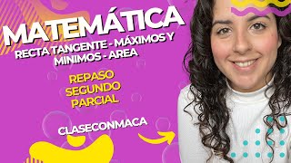 Matemática 51 Repaso Segundo Parcial  Recta tangente  Máximos y Minimos  Area  ClaseConMaca [upl. by Helge]