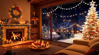 Relaxing Christmas Night with Jazz Instrumental Music  Cozy Fireplace Sounds and Snowy to Sleep [upl. by Ahola]