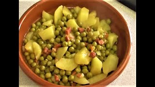 GUISANTES CON JAMÓN Y PATATAS Peas with ham and potatoes [upl. by Trilley]