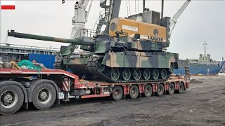 Deliveries of K2 Black Panther tanks to Poland continue [upl. by Annaej]