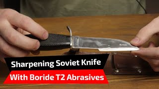 Sharpening Soviet Knife With Boride T2 Abrasive Sharpening Stones On The K03 Sharpening System [upl. by Jaala]