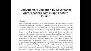 Log Anomaly Detection by Adversarial Autoencoders With Graph Feature Fusion [upl. by Blus223]