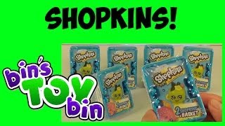 Opening CUTE Shopkins Season 1 Mystery Blind Boxes Grocery Shopping Baskets by Bins Toy Bin [upl. by Yanehs]