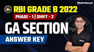 RBI Grade B 2022 Phase 1GA SectionShift 2Answer Key [upl. by Rednaxela]