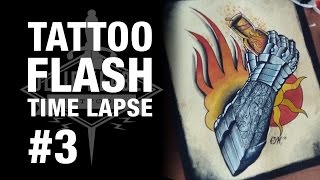 How to paint tattoo flash  Tattoo Flash Time lapse 3  Dark Souls Estus Flask [upl. by Prouty]