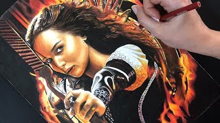 DRAWING KATNISS EVERDEEN Using Cheap Colored Pencils [upl. by Durware]