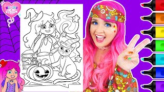 Coloring Kimmi The Clown Halloween Witch Coloring Page  Ohuhu Paint Markers [upl. by Alphonsa]