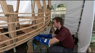 Steaming in the garboard planks  Ep 12  Building a wooden clinker sailing dinghy [upl. by Seiter]