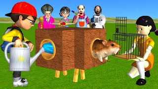 Scary Teacher 3D vs Squid Game Trying Catch Rodent Mouse in Wooden Pipe to Cage 5 Times Challenge [upl. by Sekofski]