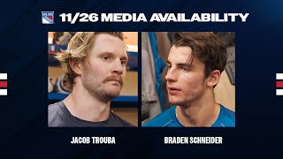 NYR Practice Jacob Trouba and Braden Schneider Media Availability  Nov 26 2024 [upl. by Khano]