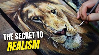 This is THE BEST TIP for REALISTIC PAINTING  Painting a Lion in Acrylics [upl. by Atirac]