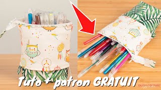 Trousse pot à crayon Tuto couture débutant  PATRON GRATUIT 🎁 [upl. by Noiro]