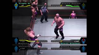 Tag Team MatchTriple H Batista with Victoria VS Steve Austin Scott Steiner with Stacy Keibler [upl. by Nissensohn]