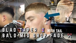 bald taper with tail and bald mid drop fade  CUTTING HAIR IN MY GARAGE [upl. by Enneillij]