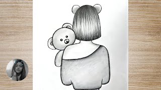 How to Draw a Girl with Teddy Bear 🧸  Girl Drawing with Teddy  Pencil Drawing [upl. by Andrew]