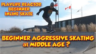 Beginner Aggressive Inline Skating at Middle Age  Frontside Stall amp 180  Playlife Reactor Skates [upl. by Corri]