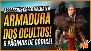 Como pegar o TRAJE dos OCULTOS e as 6 PÃGINAS de CÃ“DICE em Assassins Creed Valhalla Dicas  Guia [upl. by Arrotal]