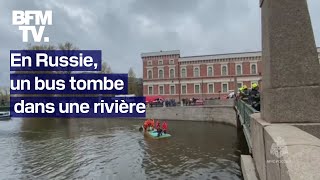 Russie au moins trois morts dans la chute dun bus dans une rivière à SaintPétersbourg [upl. by Anaerol]