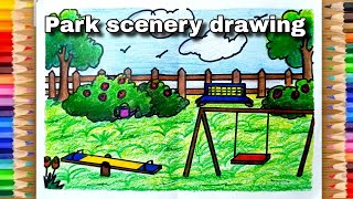 playground drawing  park scenery drawing  how to draw playground easy  Park drawing  playground [upl. by Llewej]