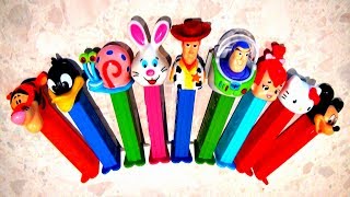 Toy Story PEZ Collection Buzz Woody Flintstones Mickey Mouse Daffy Duck Tigger Spongebob Hello Kitty [upl. by Elleira875]