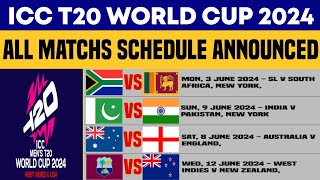 ICC T20 World Cup 2024 Schedule  ICC T20 World Cup 2024 All matches schedule announced [upl. by Elatsyrc514]