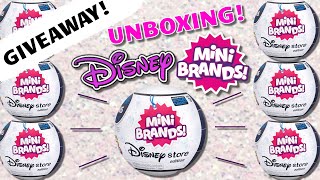 GIVEAWAY UNBOXING Mini Brands DISNEY STORE Edition Zuru 5 Surprise Toy Blind Bag Opening [upl. by Enilesor]