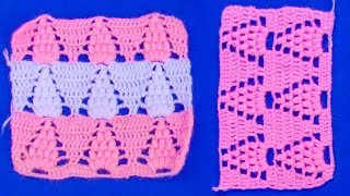 Punto a crochet uvas combinado con triángulos de puntos altos para mantas de bebe [upl. by Semmes]