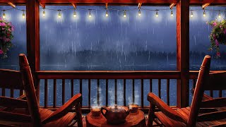 Cozy Cabin Porch Ambience  Rain amp Thunderstorm Sounds 8 hours on Balcony for Sleep Study Relax [upl. by Aneerak904]