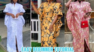 How to Cut and Sew This Stylish BubuKaftan Dress with a Swanneck Collar [upl. by Nodnarg]