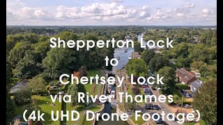 Shepperton Lock to Chertsey Lock River Thames Surrey 4k UHD Drone Footage [upl. by Maxma646]