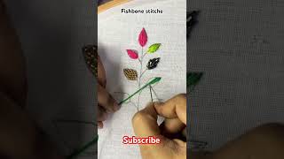 Fishbone stitche  Leaf embroidery  Easy leaf embroidery  Embroidery for beginners [upl. by Aneres]