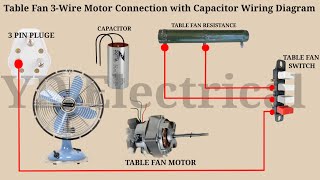 Table Fan 3Wire Motor Connection with Capacitor Wiring Diagram  Electrical Fan Motor Wiring [upl. by Yenttirb467]