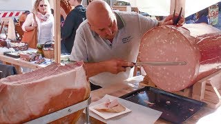 Slovenia Street Food Cutting Huge Mortadella and Ham [upl. by Mert]