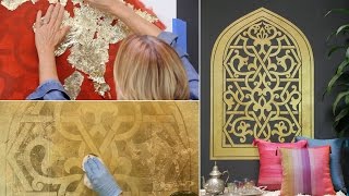 How to Stencil Easy Gilded Gold Wall Art Design with Modello® Vinyl Wall Stencils [upl. by Oiznun]