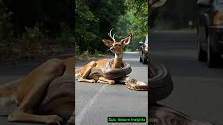 Python vs Deer A Shocking Encounter on the Side of the Road youtubeshorts [upl. by Aihpled]