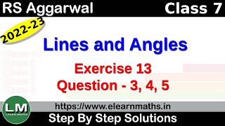 Lines and Angles  Class 7 Chapter 13 Exercise 13 Question 3  5  RS Aggarwal  Learn Maths [upl. by Hanimay]